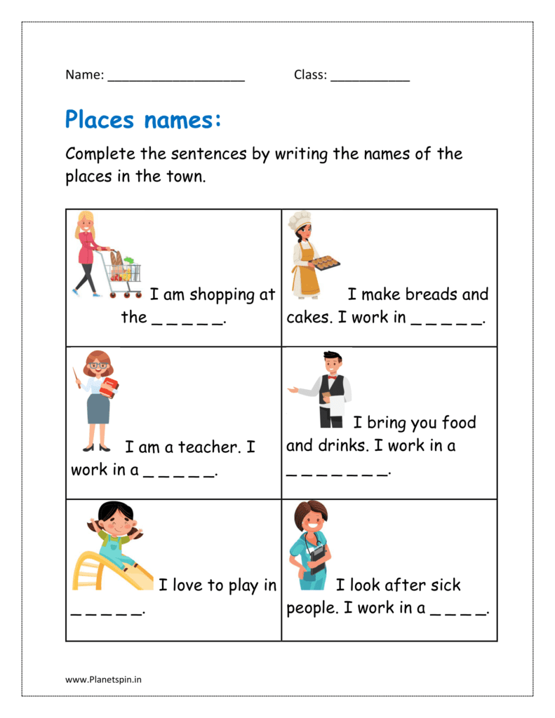 Places in town worksheet for kindergarten pdf