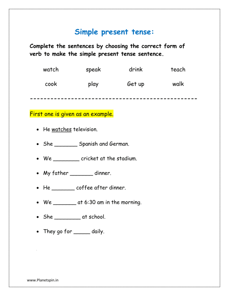 Present tense exercises pdf for grade 1 | Planetspin.in