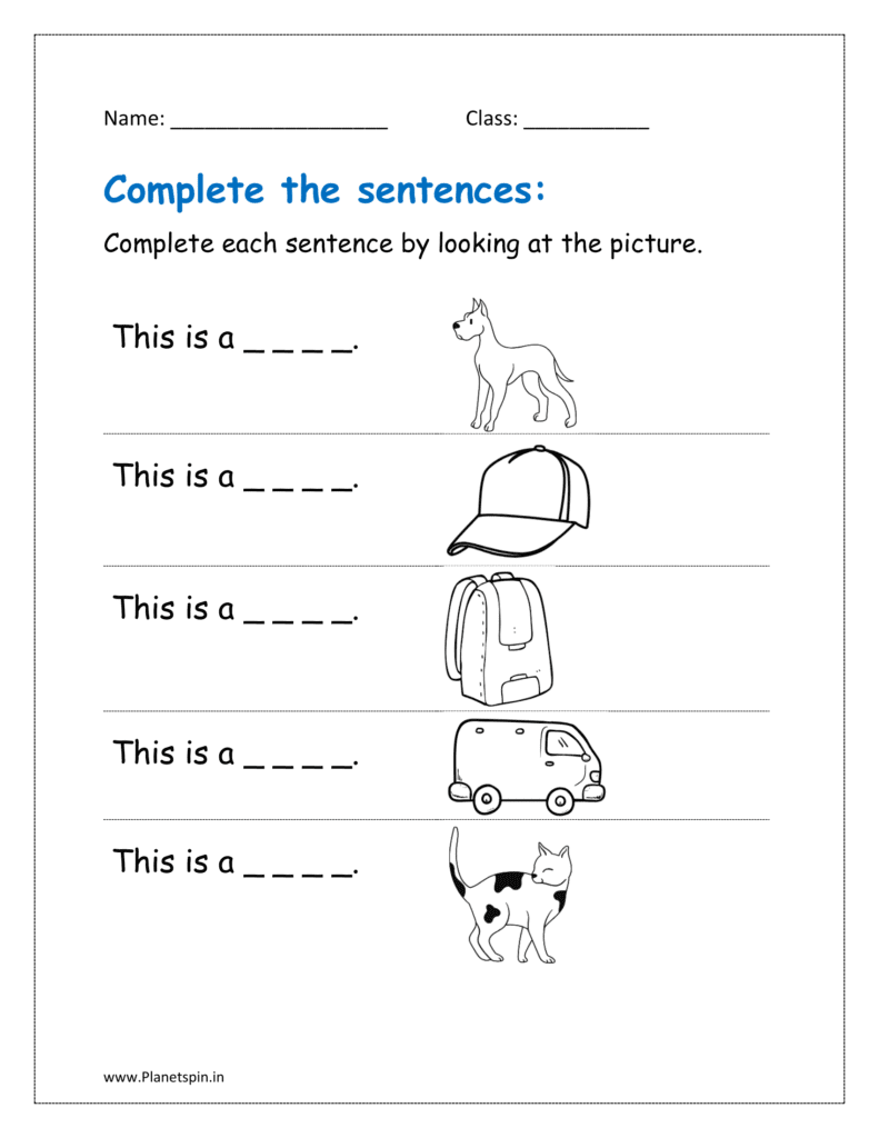 Complete each sentence by looking at the picture (complete the sentence worksheet kindergarten)