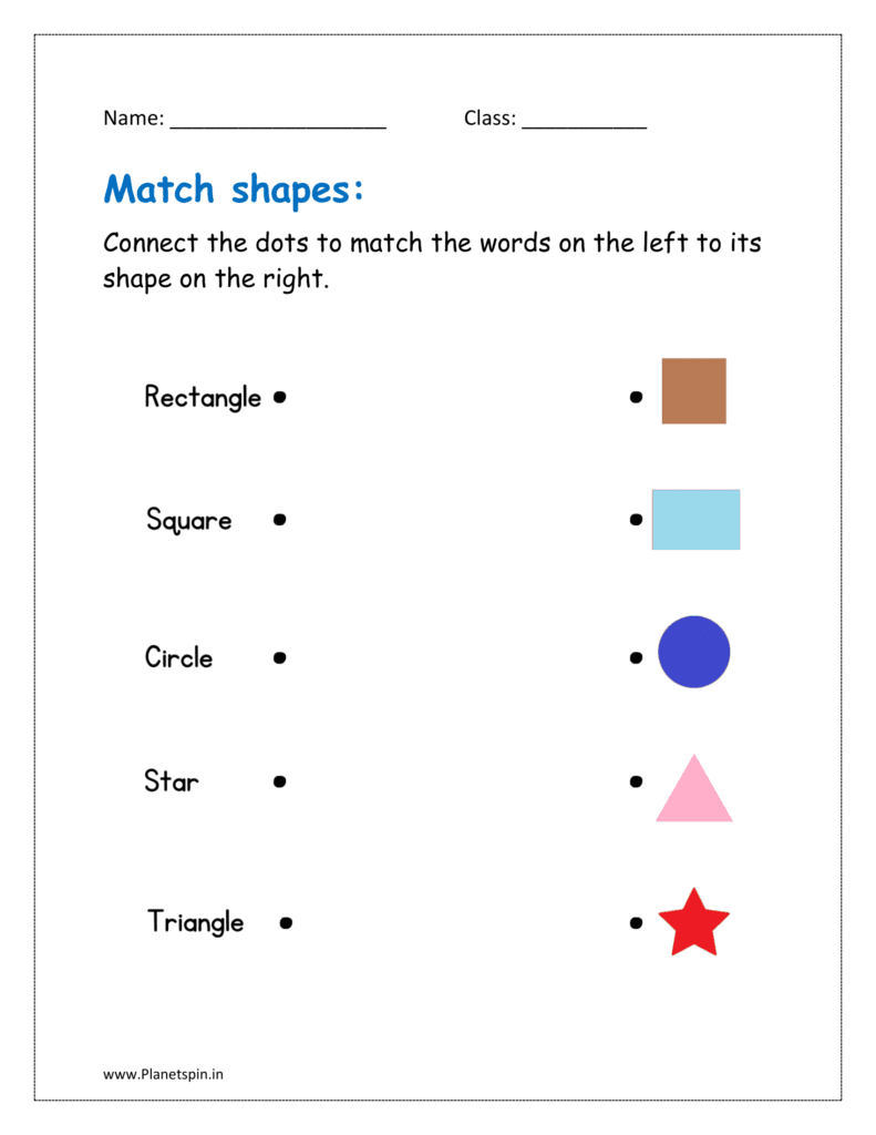 Connect the dots to match the words on the left to its shape on the right.