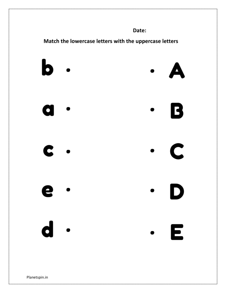 Connect dots: Match the lowercase letters with the uppercase letters from a to e