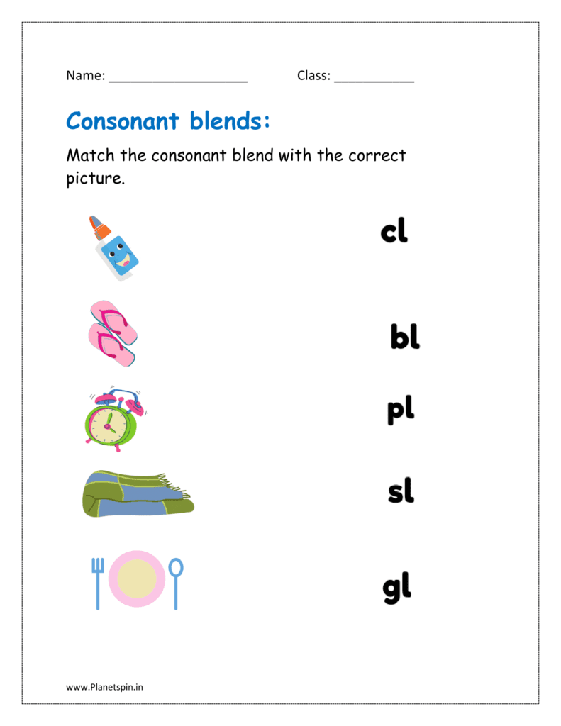 Match the consonant blend with the correct picture 