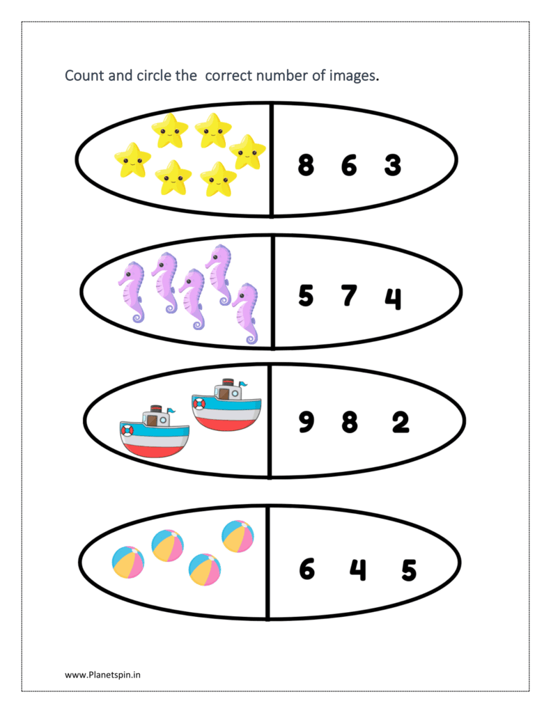 Images: Count and circle the correct number of images.