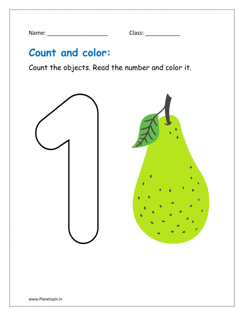 1: Count the objects. Read the number and color it