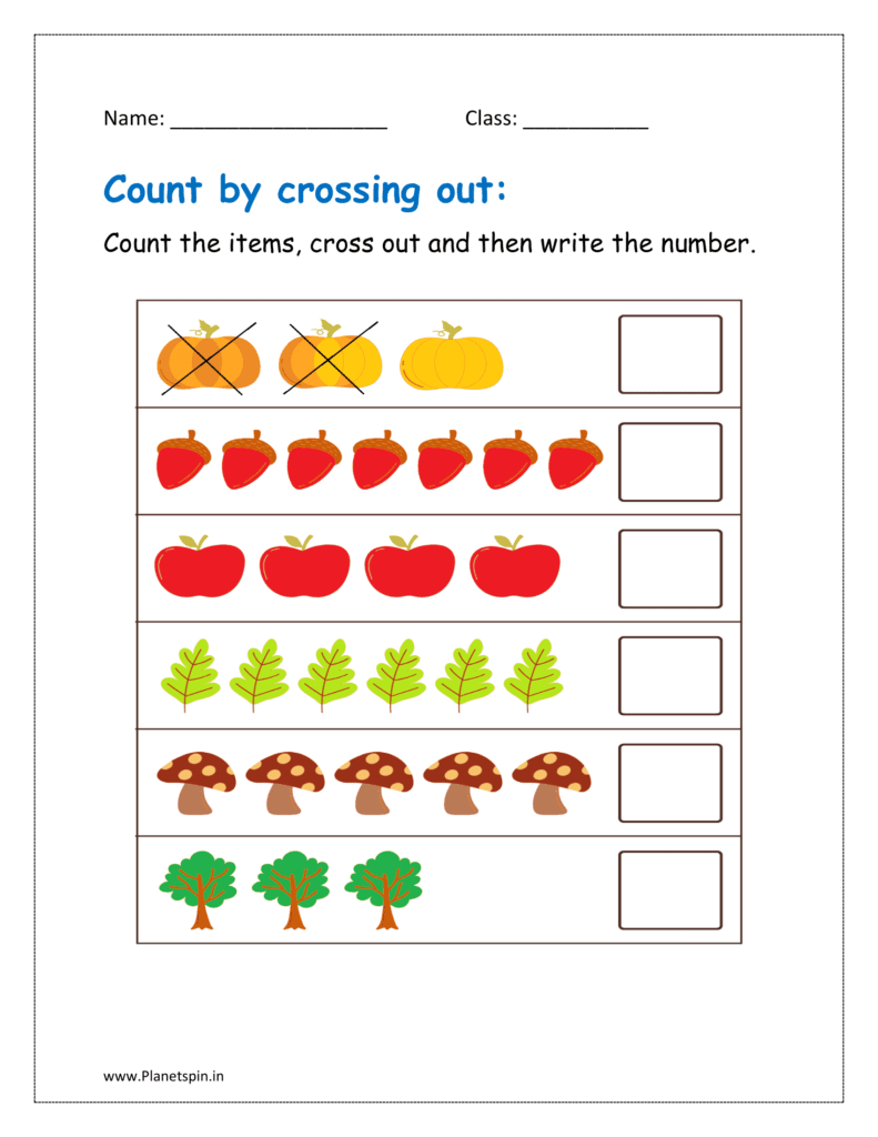 Count the items, cross out and then write the number