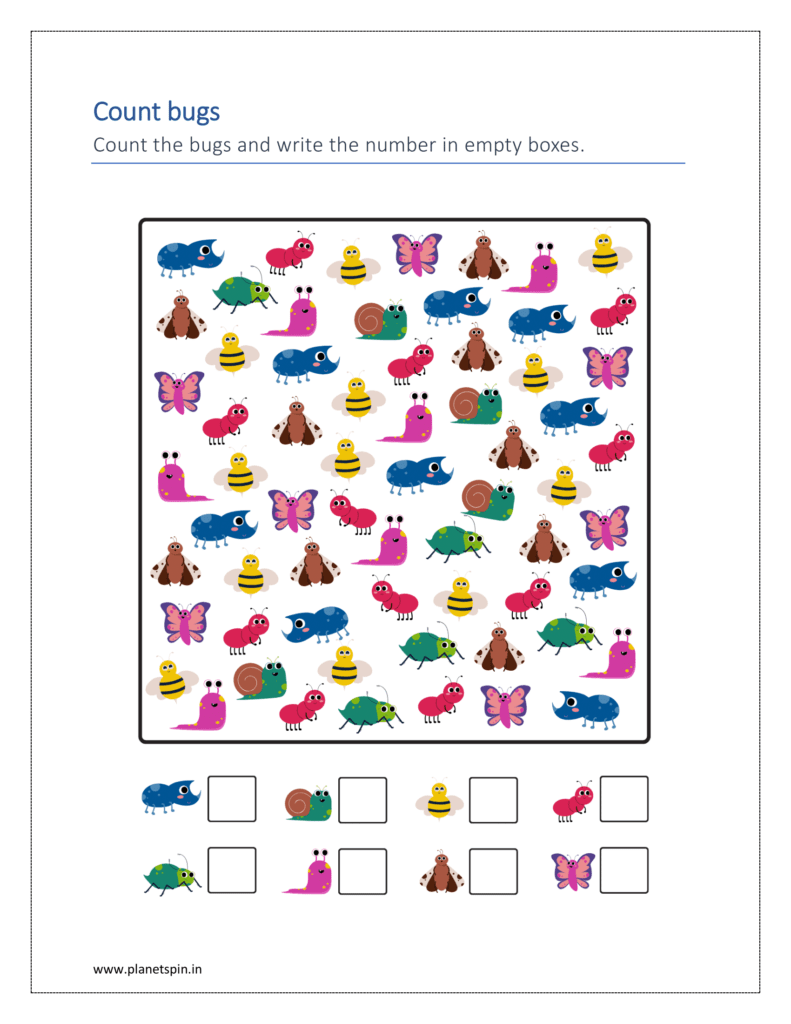 Counting the ocean animals and writing the number in empty boxes 