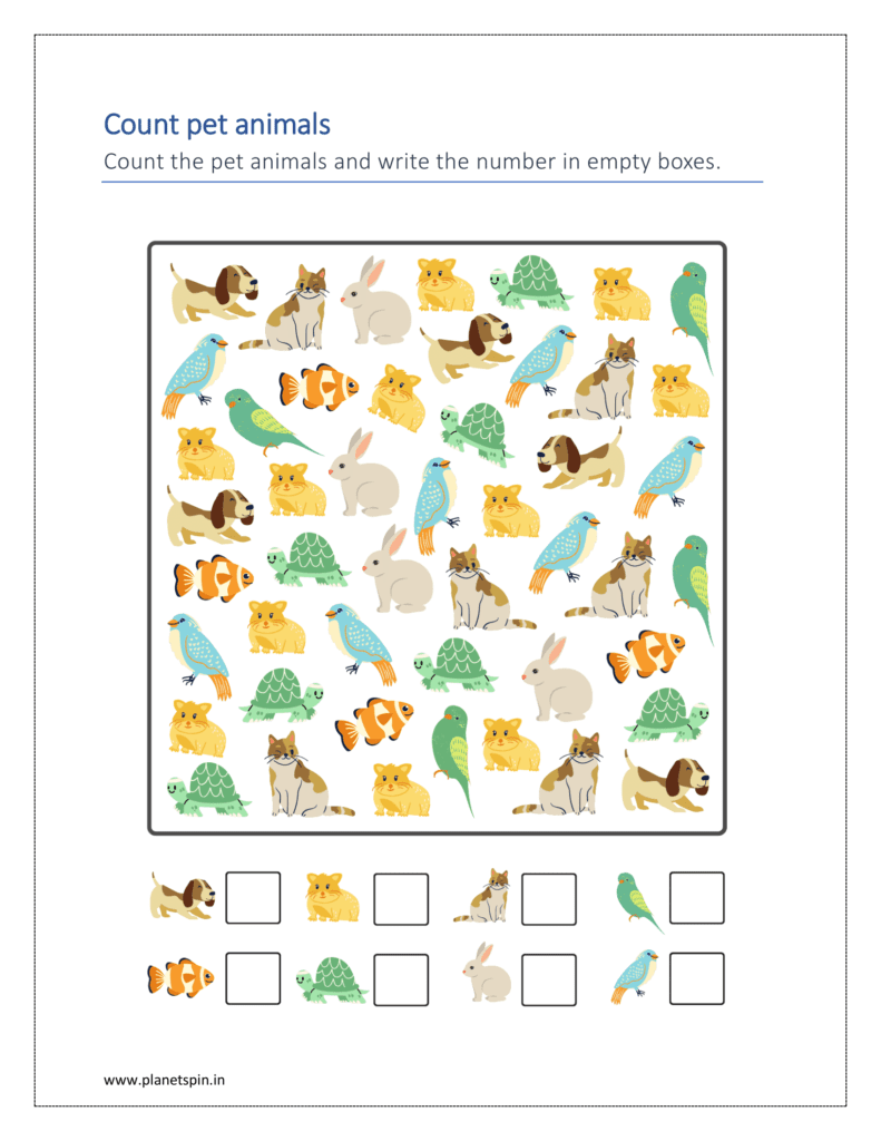 Counting the fruits and writing the number in empty boxes 