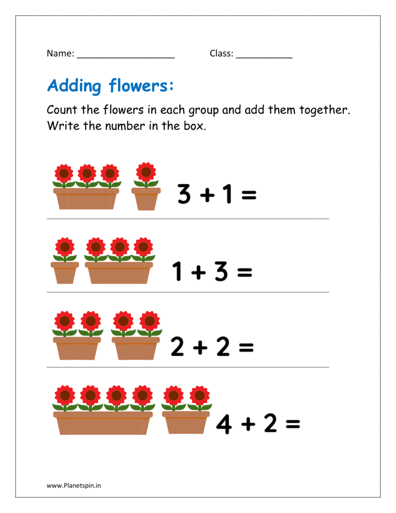 Count the flowers in each group and add them together. Write the number after adding.