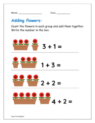 Count the flowers in each group and add them together. Write the number after adding.