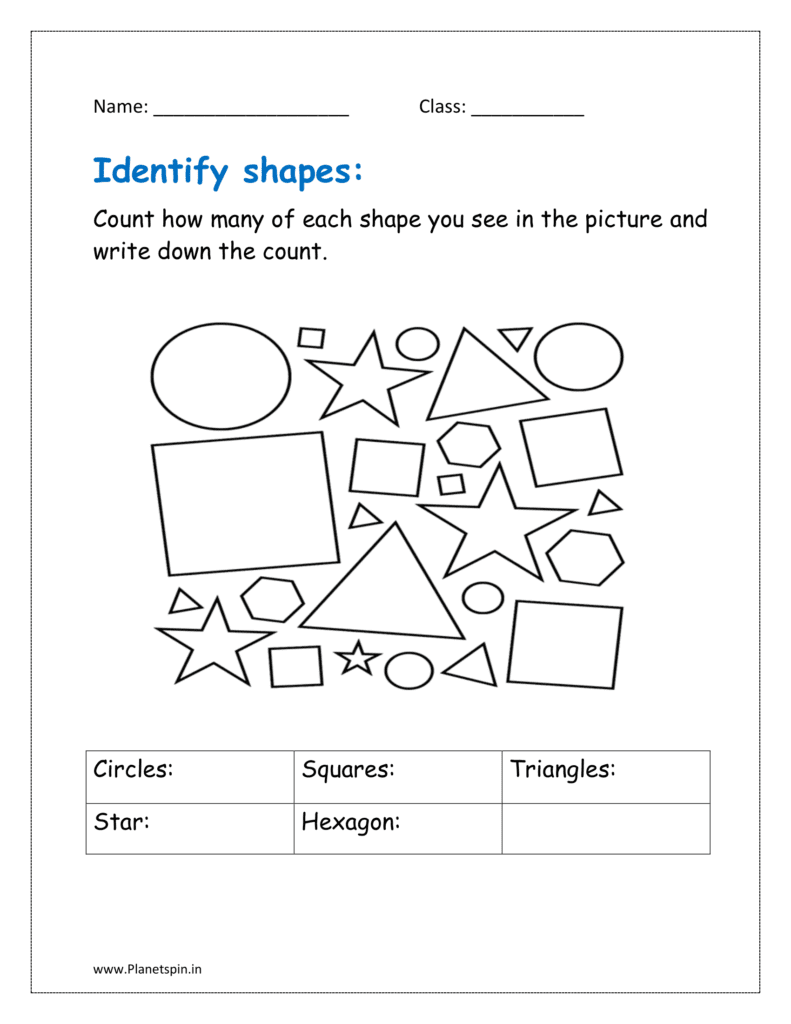 Count how many of each shape you see in the picture and write down the count.