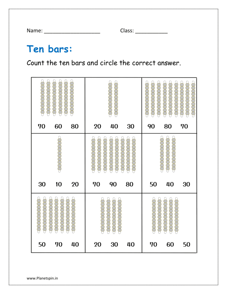 Count the ten bars and circle the correct answer 