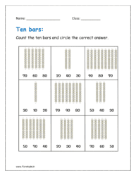 Count the ten bars and circle the correct answer (place value worksheet for class 1)