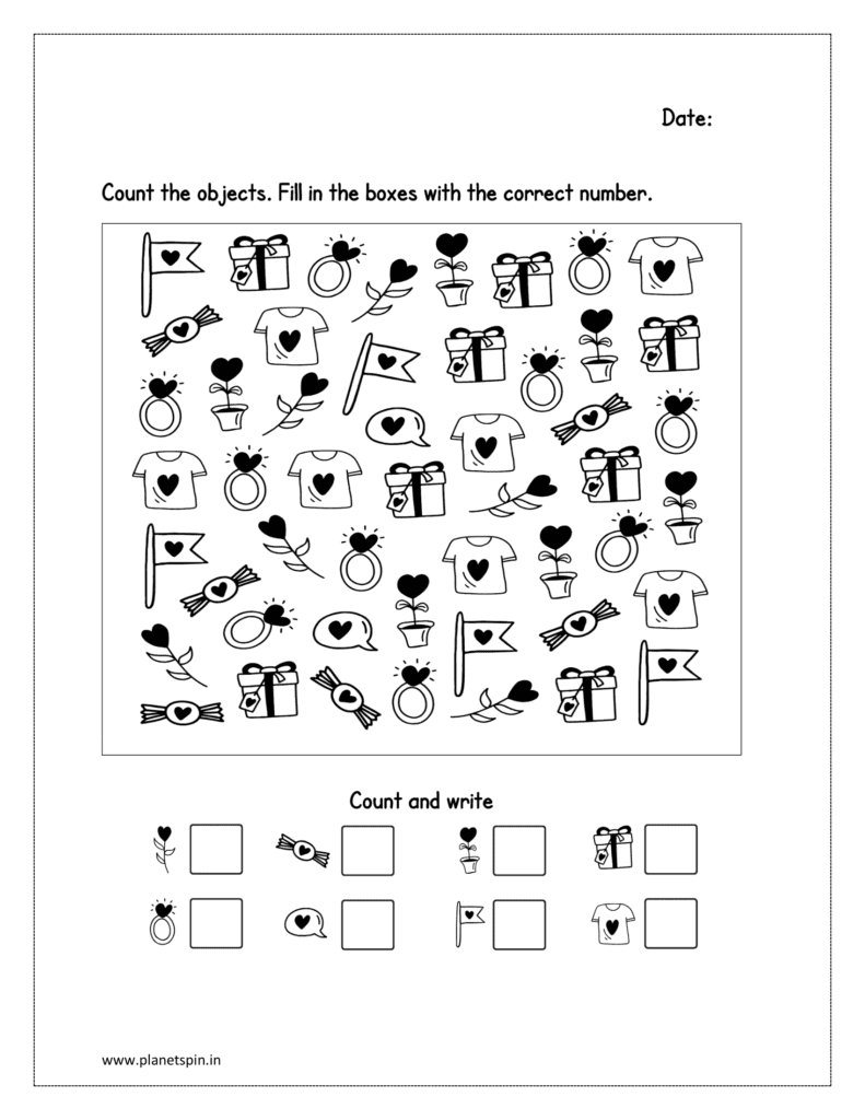 Counting the objects and fill in the boxes with the correct number