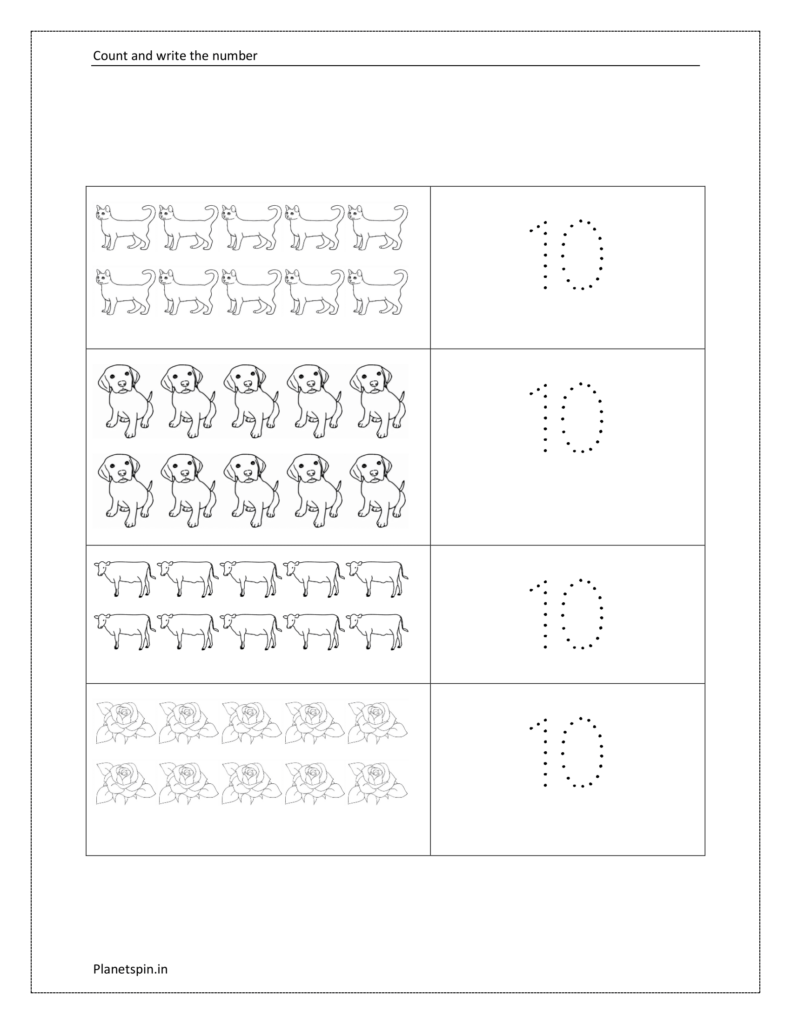 Tracing number 10 worksheets | Tracing and writing number 10