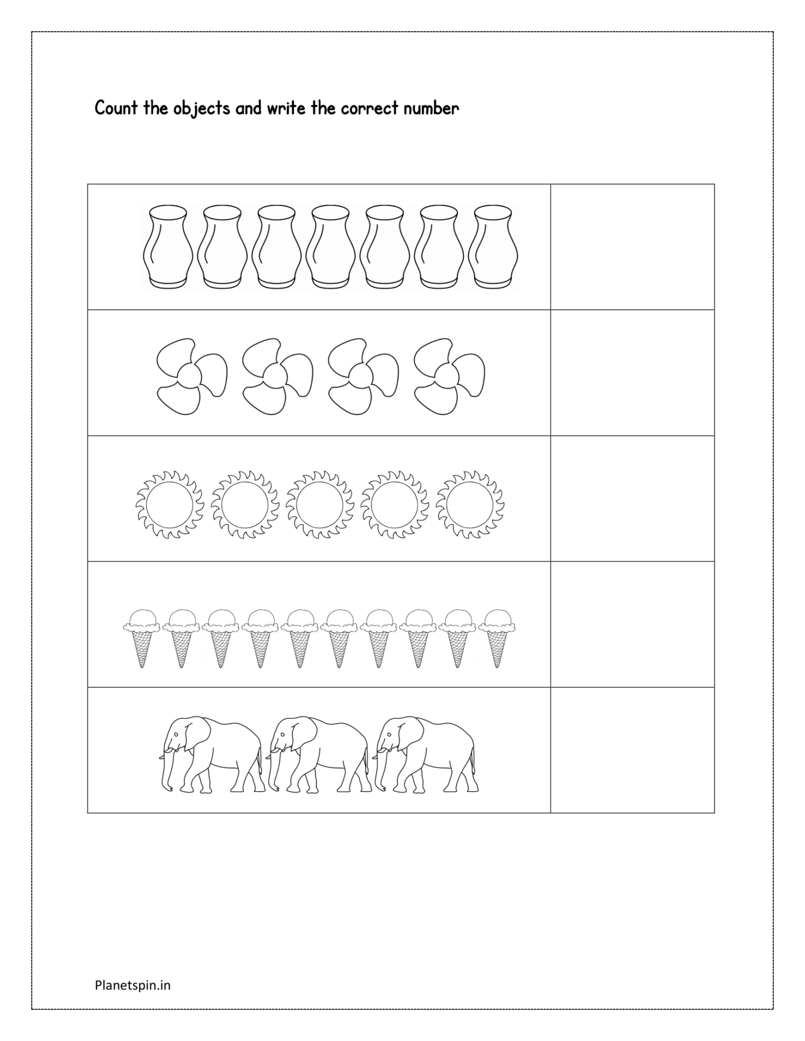 Counting on worksheet for kindergarten | Planetspin.in