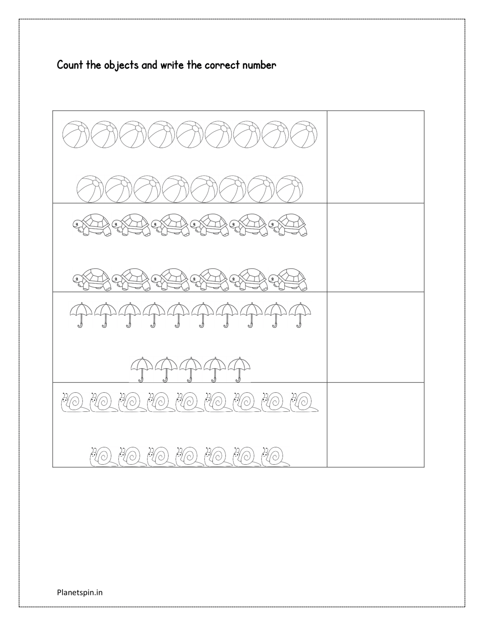 Counting on worksheet for kindergarten | Planetspin.in