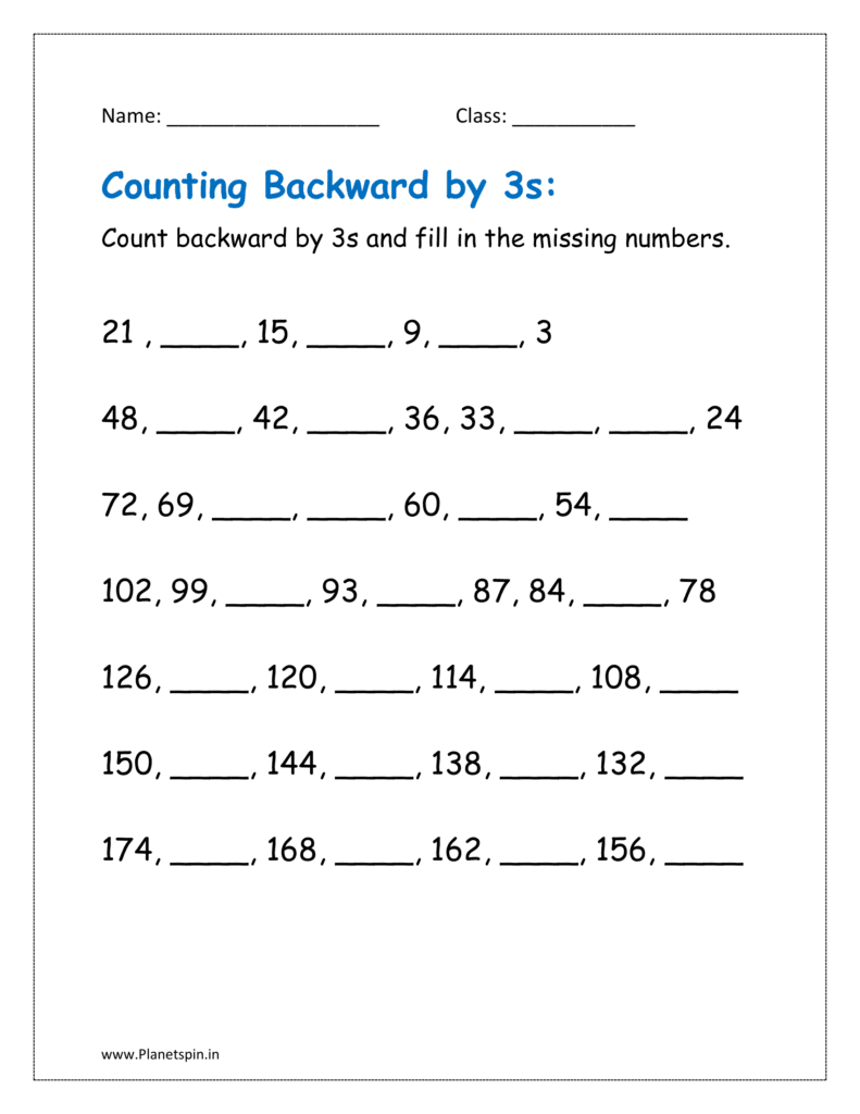 3s: Count backward by 3s