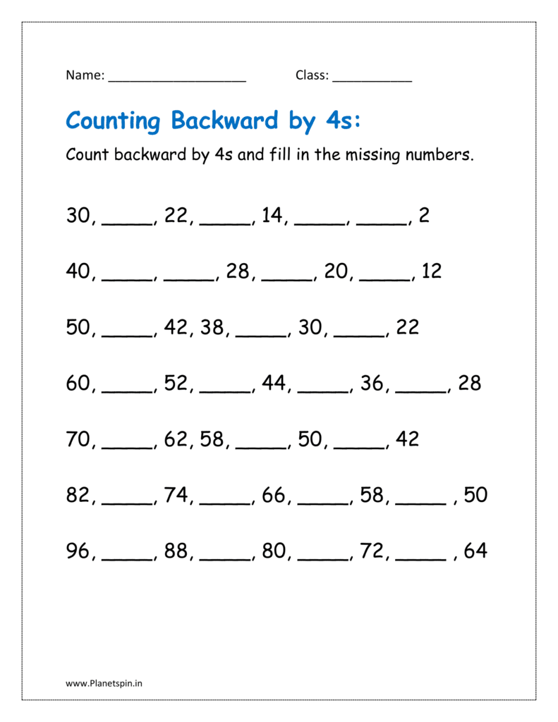 4s: Count backward by 4s