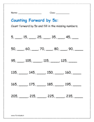 Counting forward by 5s and fill in the missing numbers in worksheets.