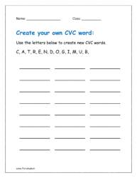 Use the letters below to create new CVC words  in the free kindergarten worksheets pdf