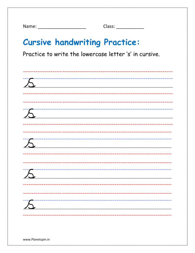 Free printable cursive letter s worksheet pdf