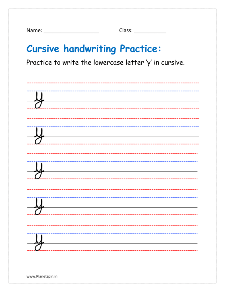 Free printable cursive y lowercase worksheet pdf