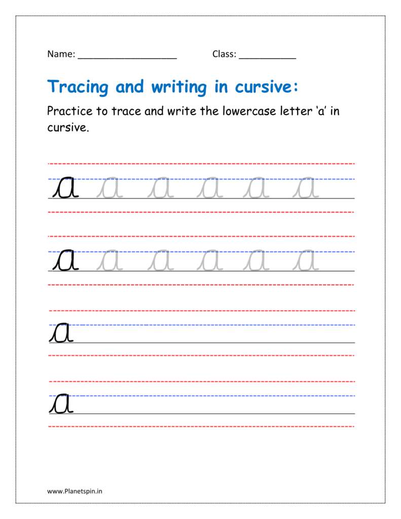 alphabet tracing and writing cursive a