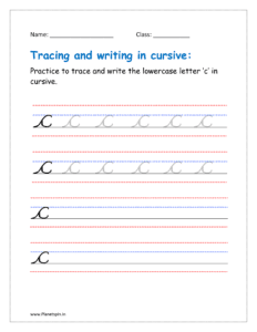  cursive writing of letter c in free printable worksheet pdf