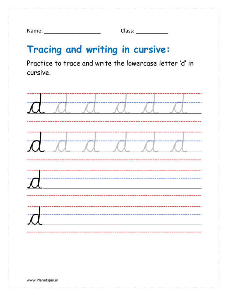 Free printable cursive letter d worksheet pdf