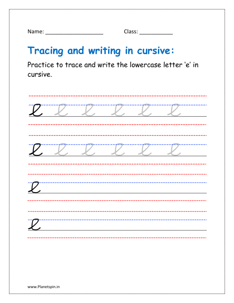 Free printable cursive letter e worksheet pdf