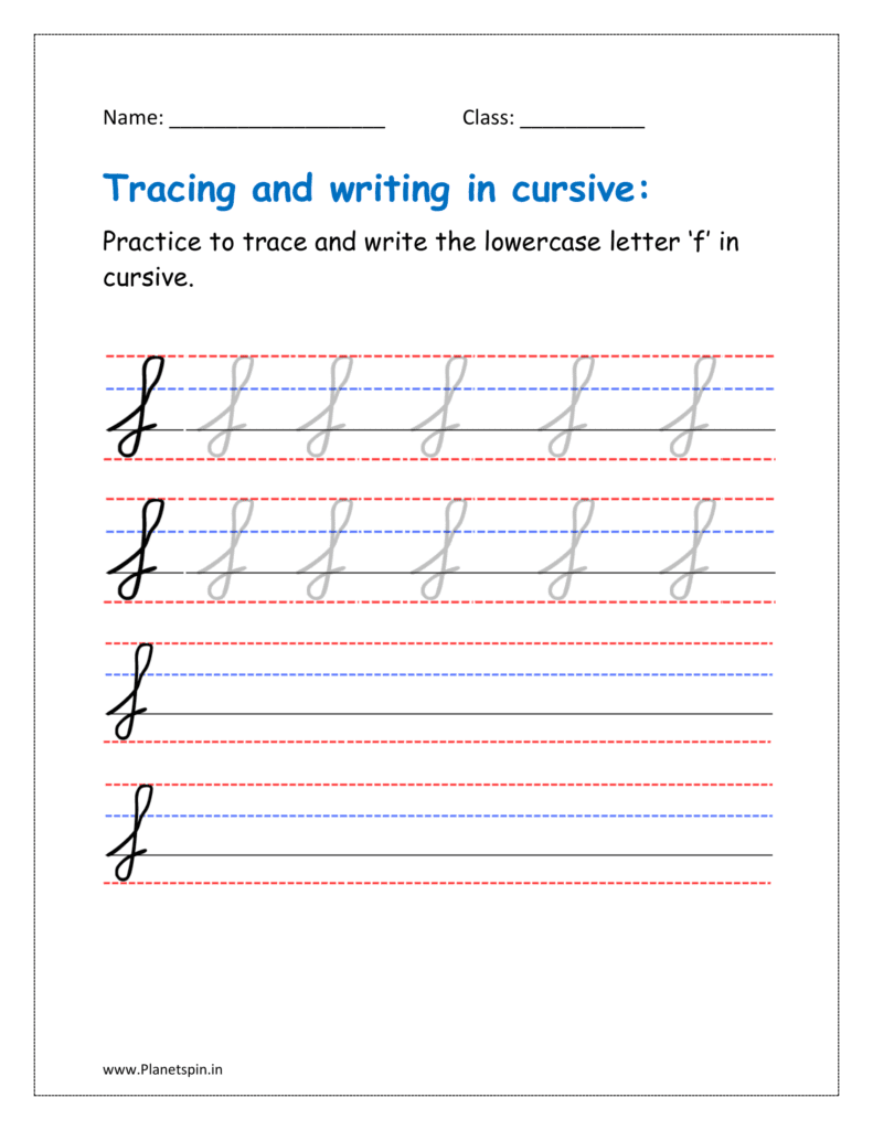 Lowercase f in cursive writing worksheets