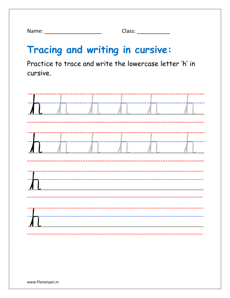 Free printable cursive letter h worksheet