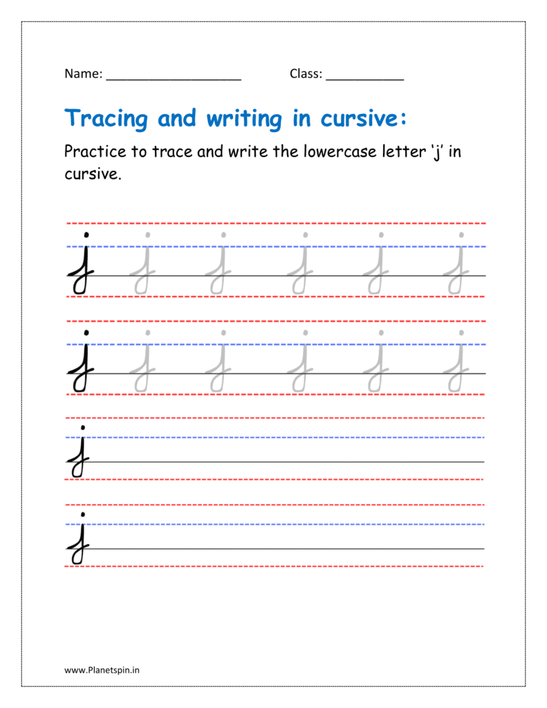 Free printable cursive letter j worksheet