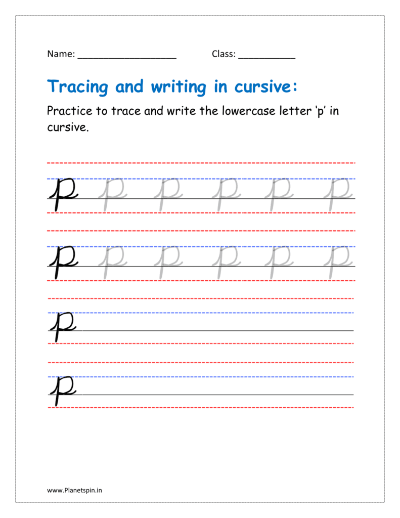 Free printable cursive letter p worksheet pdf