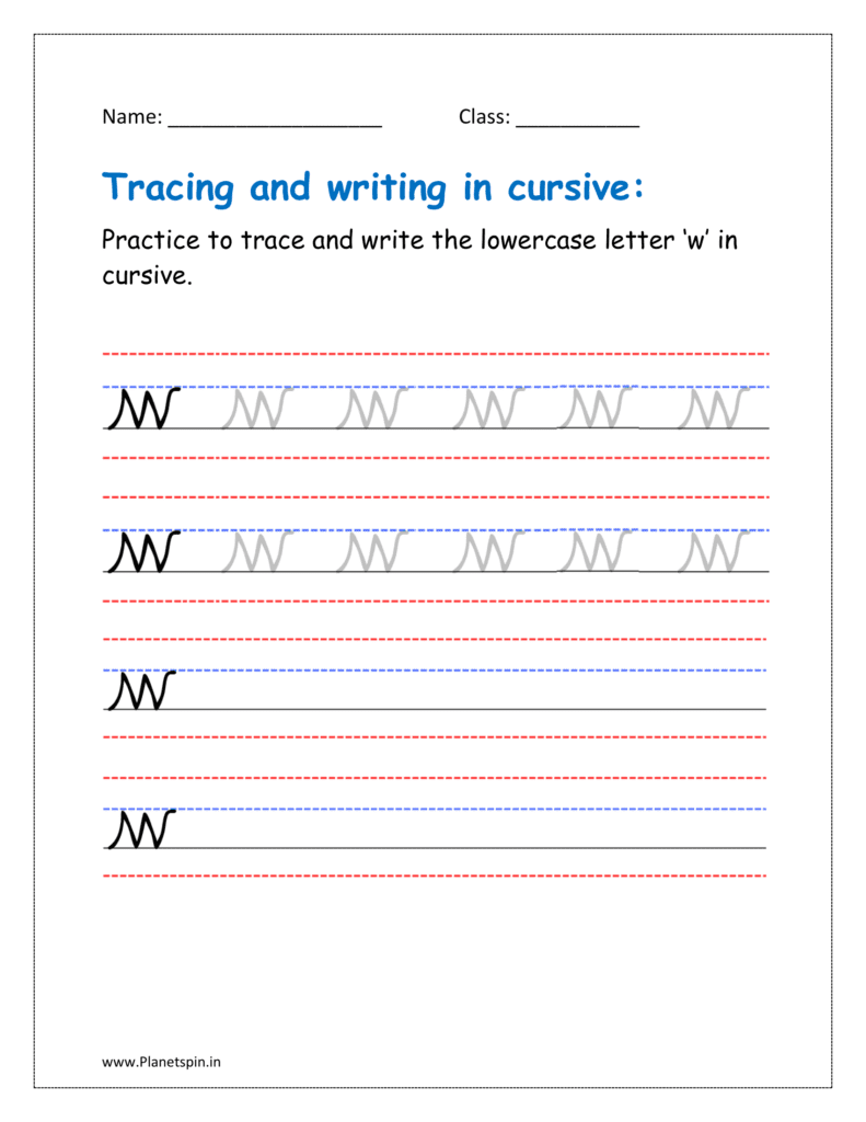 W in cursive lowercase worksheets pdf free printable