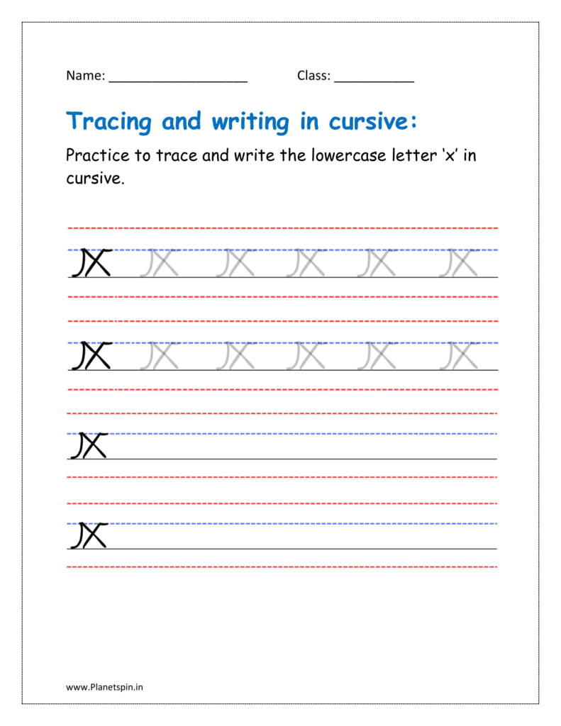 Lowercase x worksheet cursive pdf