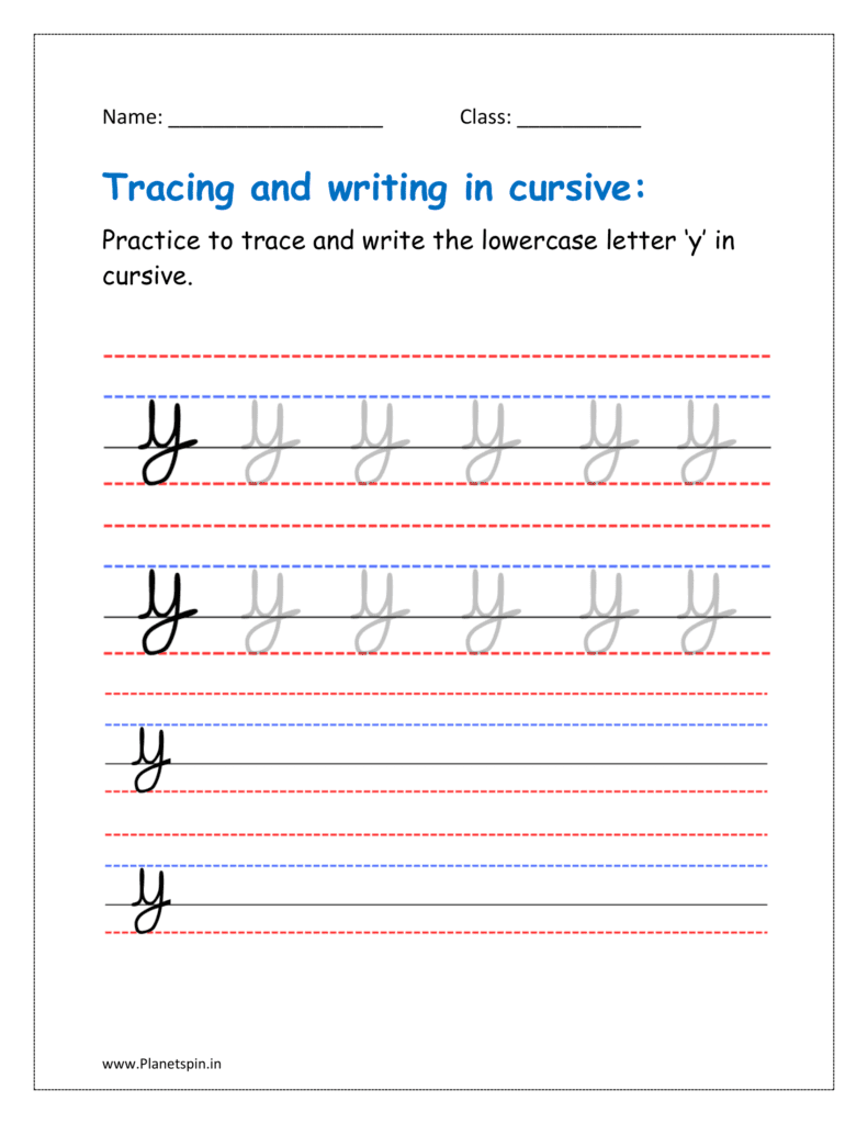 Free printable cursive y lowercase worksheet pdf