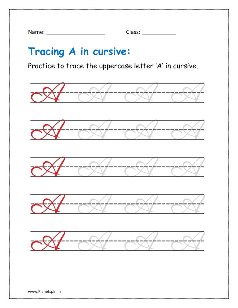 4. Trace uppercase letter A in cursive writing