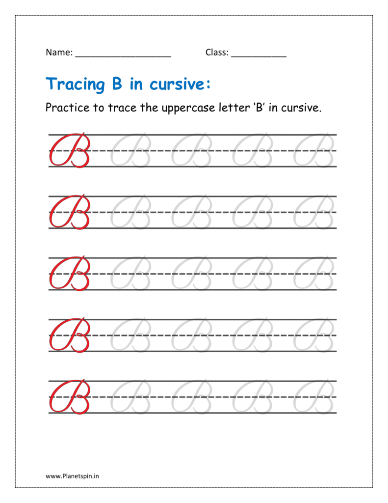 4. Trace uppercase letter B in cursive writing