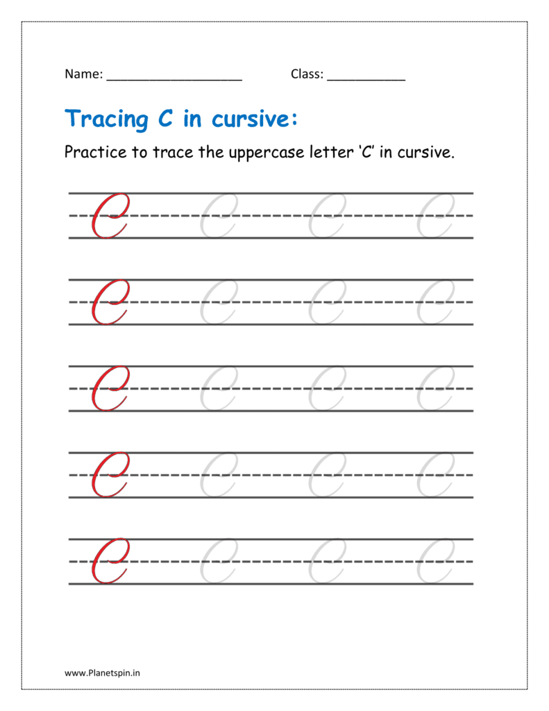 4. Trace uppercase letter C in cursive writing