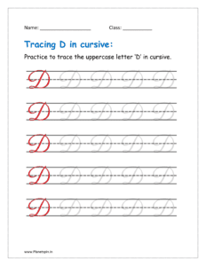 4. Trace uppercase letter D in cursive writing