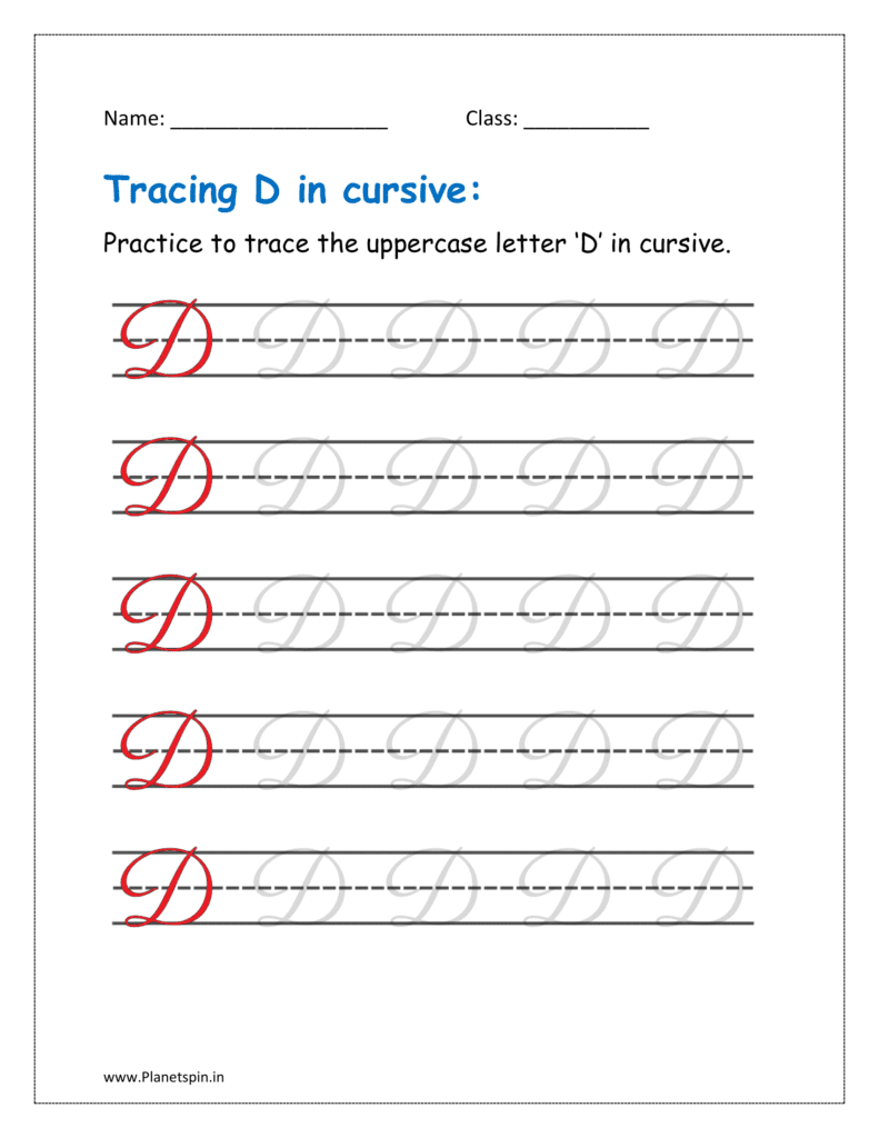 4. Trace uppercase letter D in cursive writing