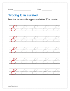 4. Trace uppercase letter E in cursive writing n free printable worksheet