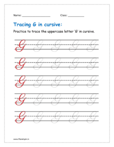 4. Trace uppercase letter G in cursive writing in free printable worksheet pdf