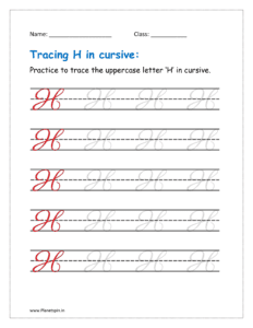 4. Trace uppercase letter H in cursive writing