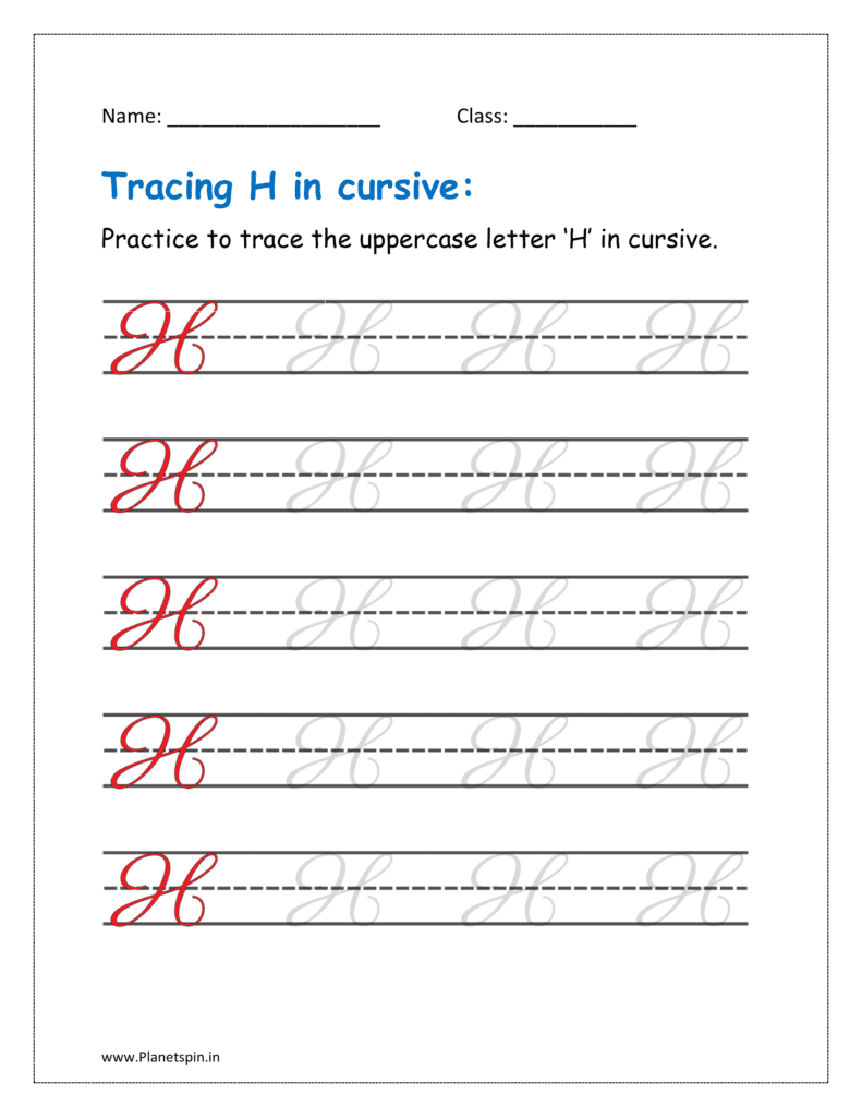 4. Trace uppercase letter H in cursive writing