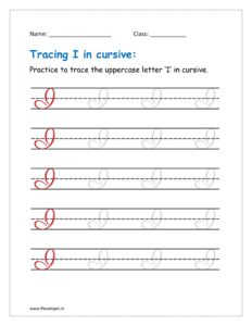 4. Trace uppercase letter I in cursive writing in free printable worksheet pdf