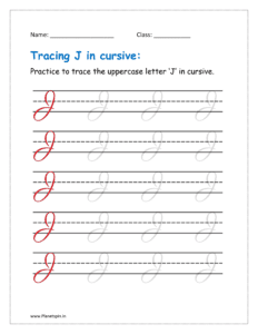 4. Trace uppercase letter J in cursive writing in free printable worksheet pdf