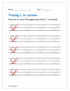 4. Trace uppercase letter L in cursive writing in free printable worksheet pdf