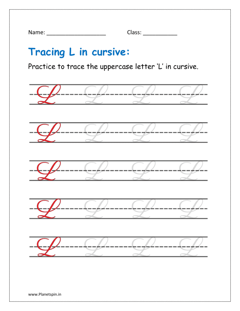 4. Trace uppercase letter L in cursive writing in free printable worksheet pdf